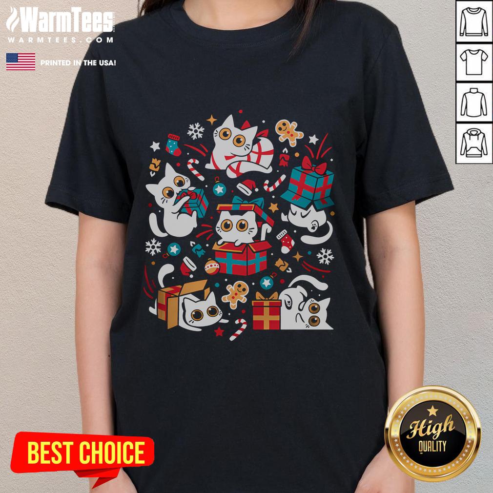 Cute Christmas Party Cat T-Shirt - Image 3
