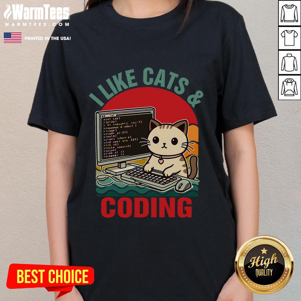Cute Coder Programmer Cat Lover Cat Dad I Like Cats And Coding T-Shirt - Image 3