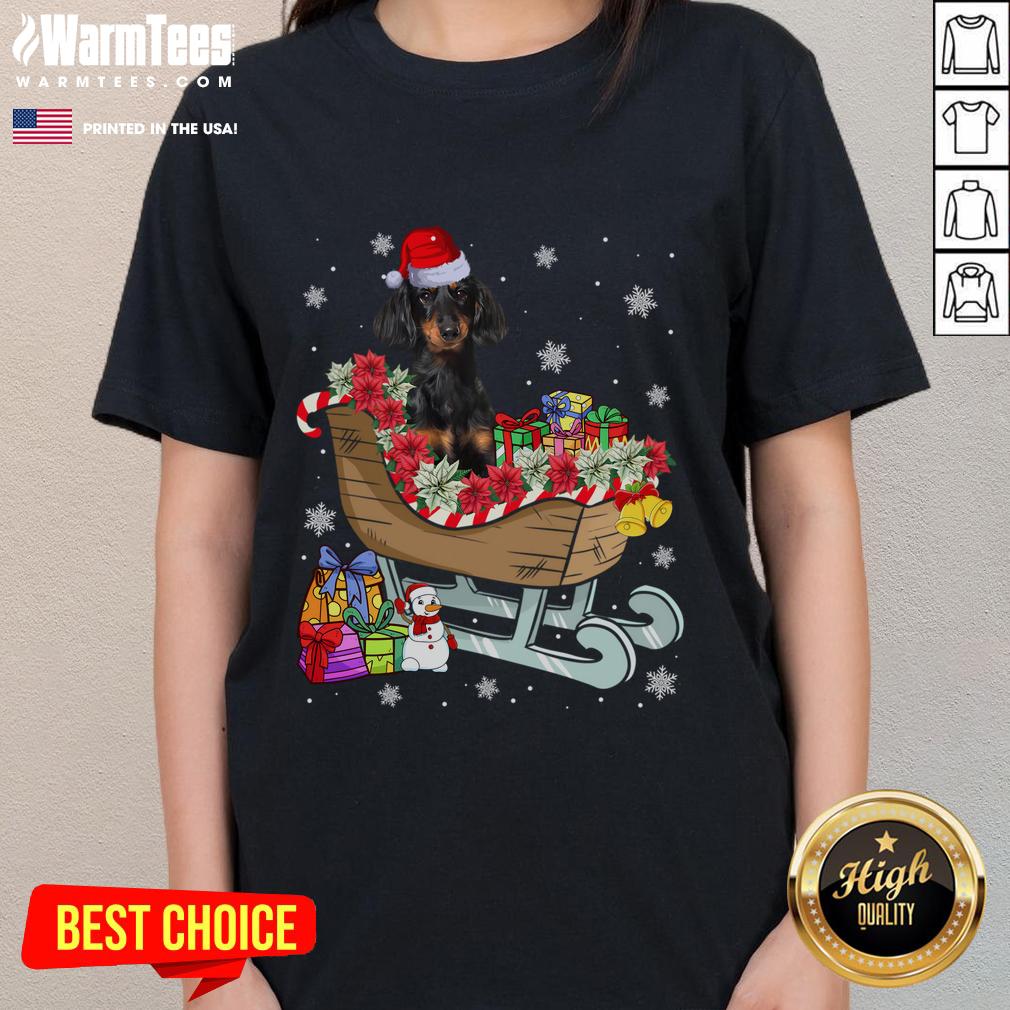 Cute Dachshund Dog Christmas Santa Hat Xmas Puppy T-Shirt - Image 3