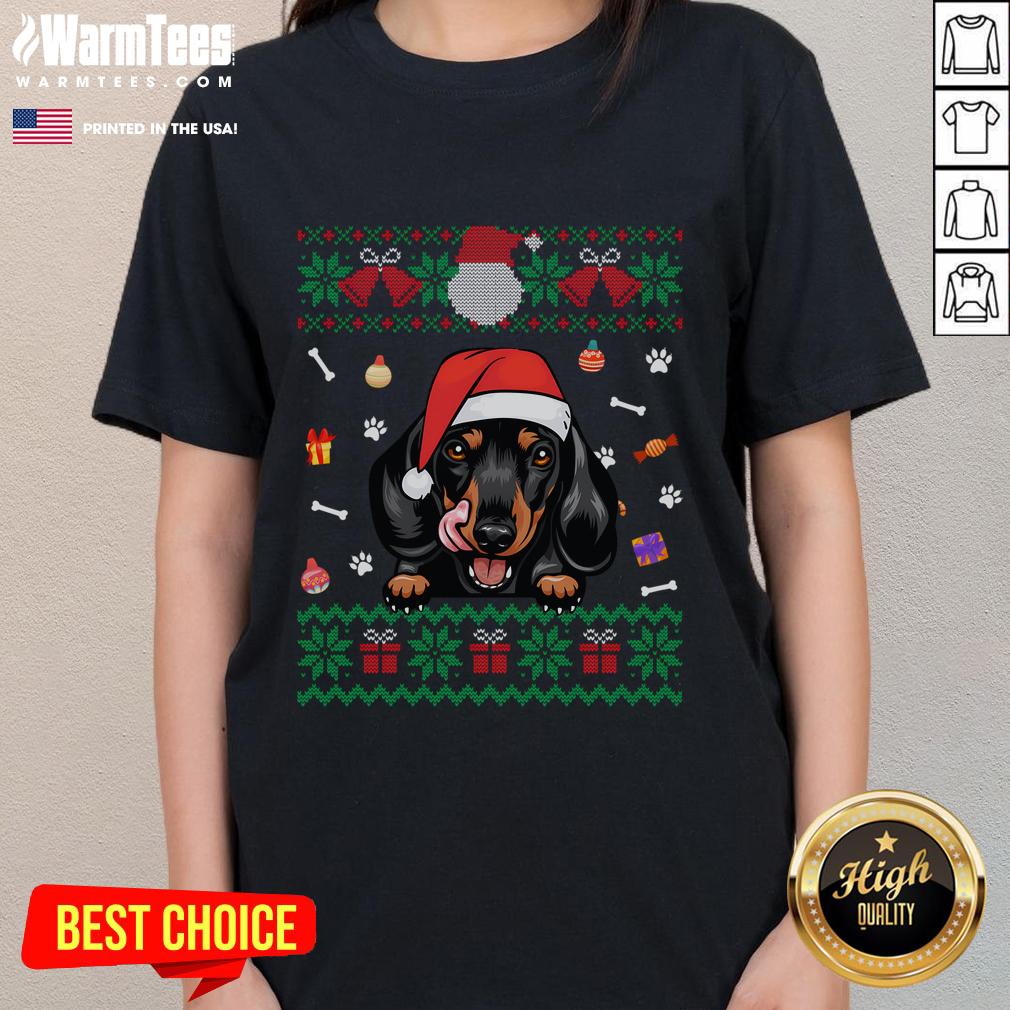 Cute Dachshund Dog Ugly Christmas Santa Hat Xmas T-Shirt - Image 3