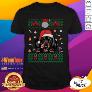 Cute Dachshund Dog Ugly Christmas Santa Hat Xmas T-Shirt