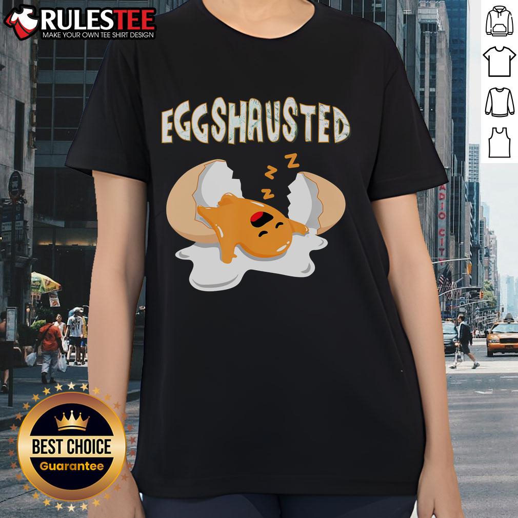 Cute Eggshausted Of Easter Egg Hunts Sleeping Fried Egg Fun Eggs T-Shirt - Image 3