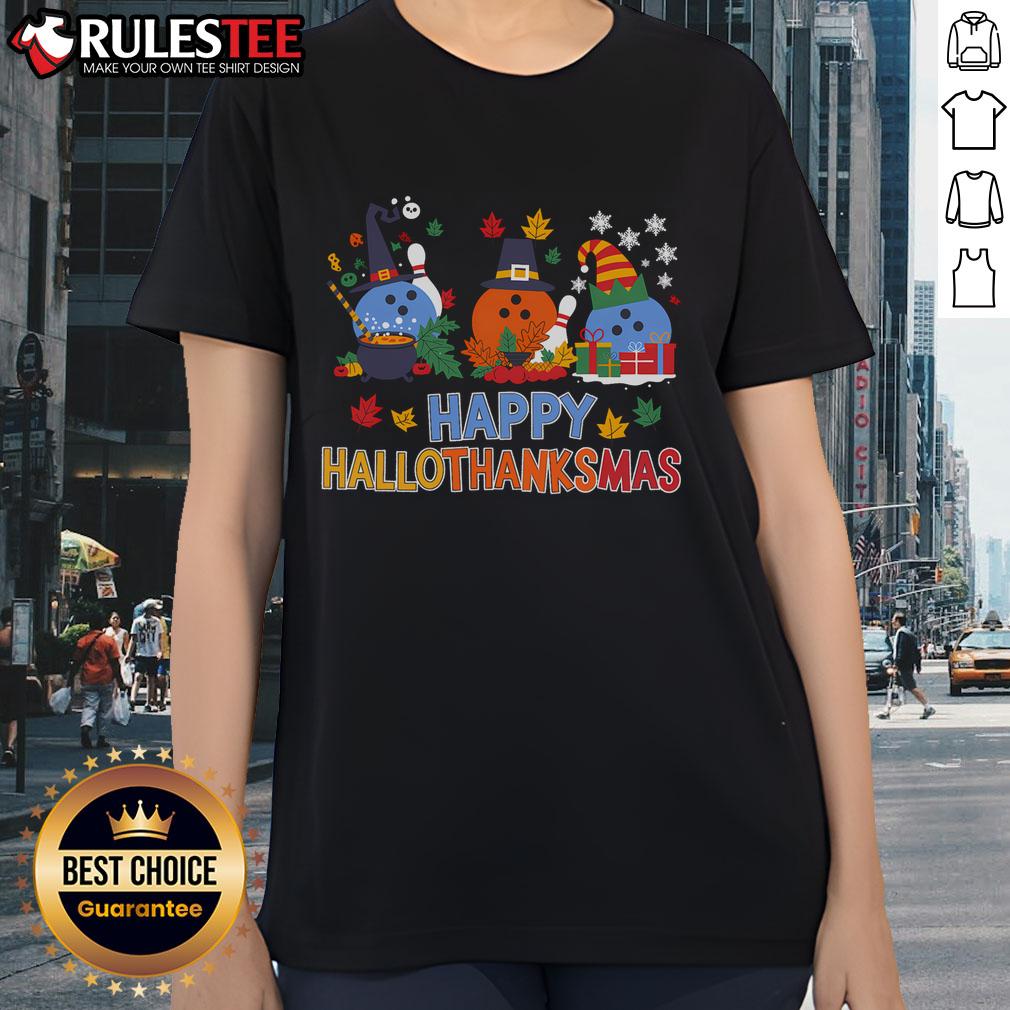 Cute Hallothanksmas Bowling Halloween Thanksgiving Christmas T-Shirt - Image 3