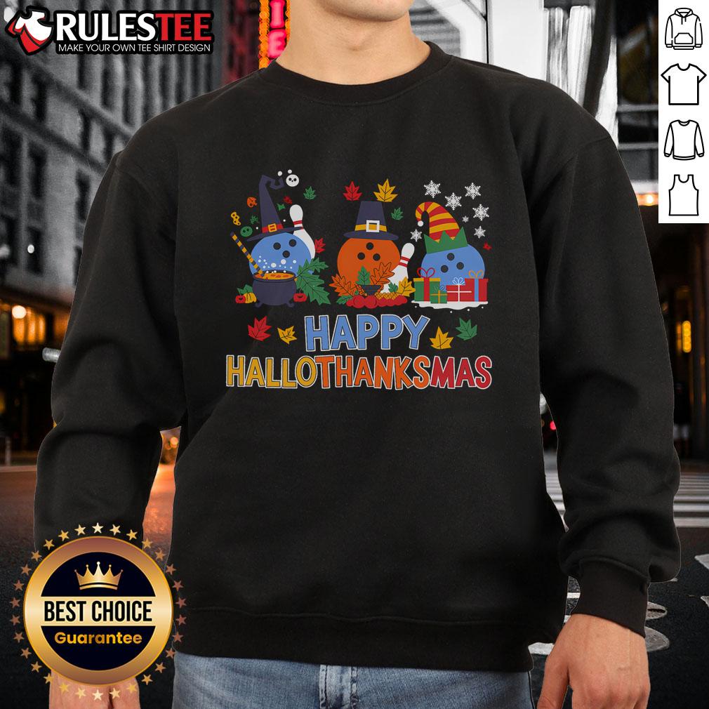 Cute Hallothanksmas Bowling Halloween Thanksgiving Christmas T-Shirt - Image 5