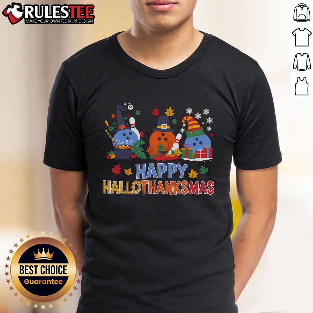 Cute Hallothanksmas Bowling Halloween Thanksgiving Christmas T-Shirt