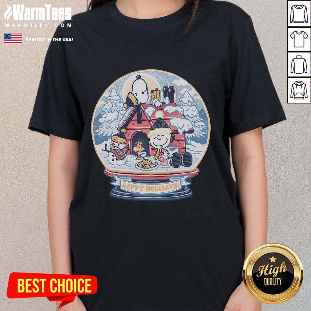 Cute Holiday Snow Globe Snoopy Peanuts T-Shirt - Image 3