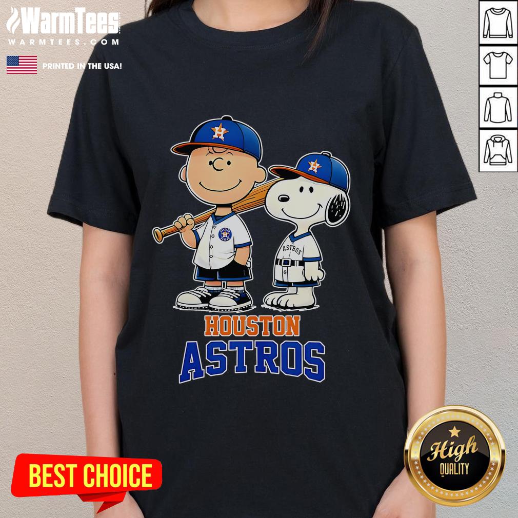 Cute Houston Astros Charlie Brown And Snoopy Baseball Cartoon Fan T-Shirt - Image 3