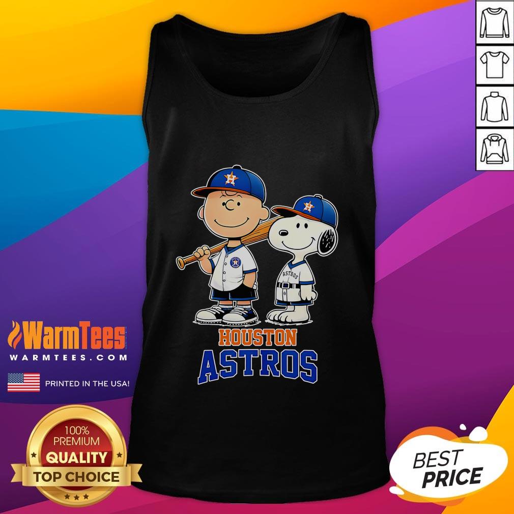 Cute Houston Astros Charlie Brown And Snoopy Baseball Cartoon Fan T-Shirt - Image 4