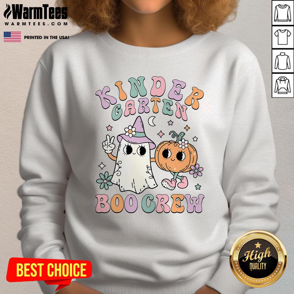 Cute Kindergarten Boo Crew Halloween Floral Ghost Kinder Teacher T-Shirt - Image 4