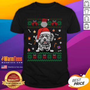 Cute Maltese Dog Ugly Christmas Santa Hat Xmas T-Shirt