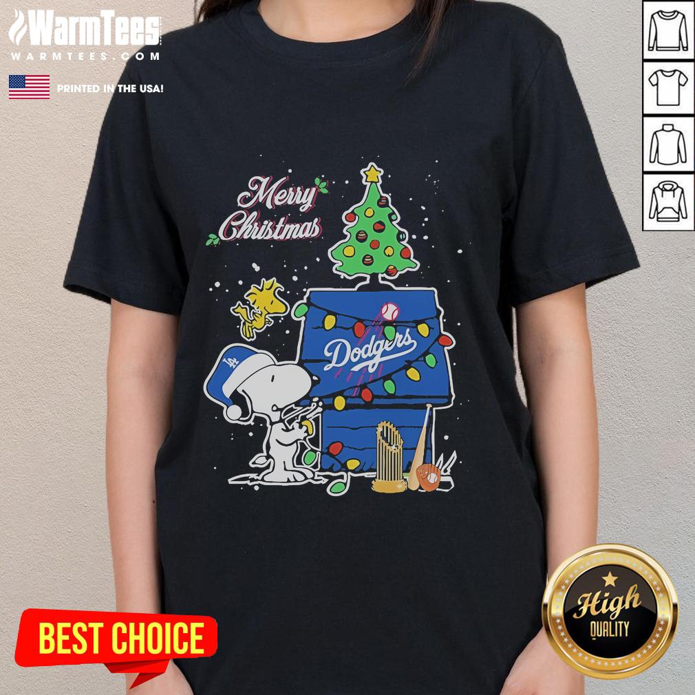 Cute Merry Christmas Peanuts And Friends X Los Angeles Dodgers T-Shirt - Image 3