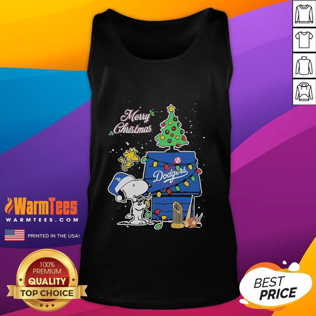 Cute Merry Christmas Peanuts And Friends X Los Angeles Dodgers T-Shirt - Image 4