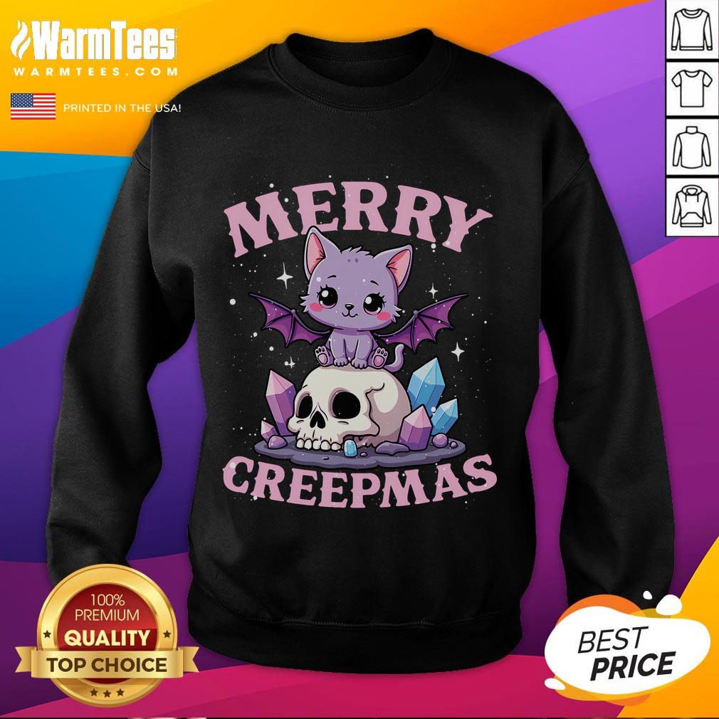 Cute Merry Creepmas Cat Pastel Goth Christmas Skull T-Shirt - Image 5