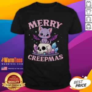 Cute Merry Creepmas Cat Pastel Goth Christmas Skull T-Shirt