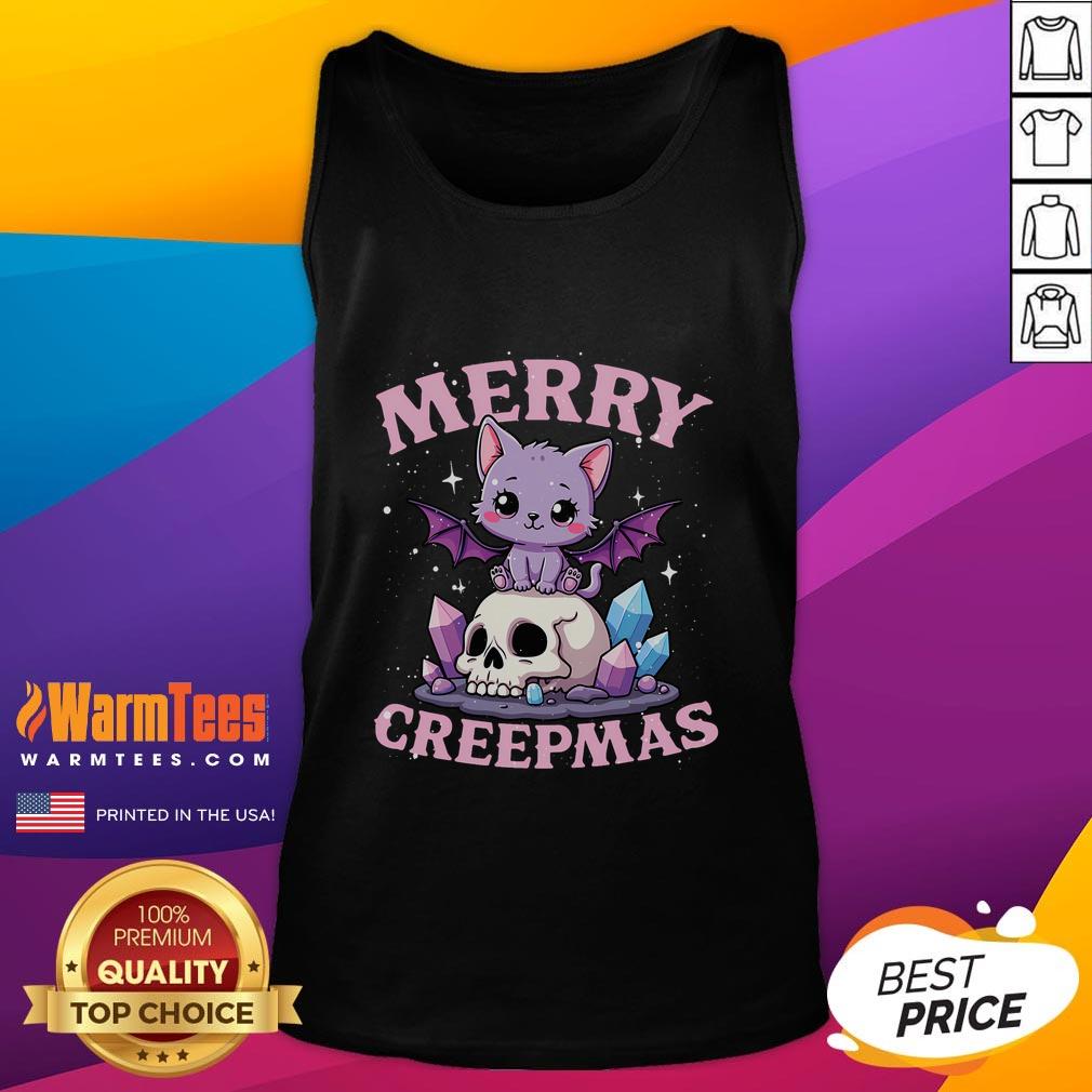 Cute Merry Creepmas Cat Pastel Goth Christmas Skull T-Shirt - Image 4