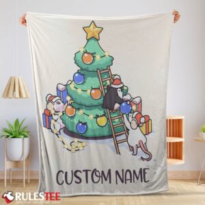 Cute Mice & Penguin Cartoon Christmas Tree Blanket Fleece Customized Blanket