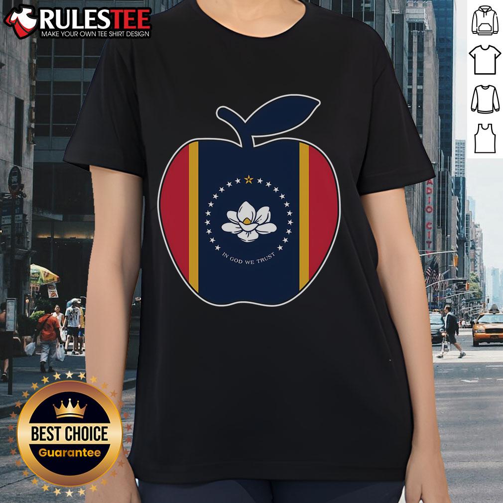 Cute Mississippi Flag In God We Trust School Teacher Apple T-Shirt - Image 3