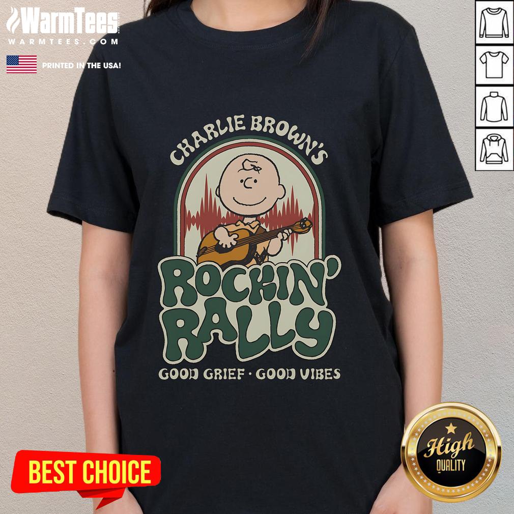 Cute Peanuts Charlie Brown's Rockin' Rally Good Grief Good Vibes T-Shirt - Image 3