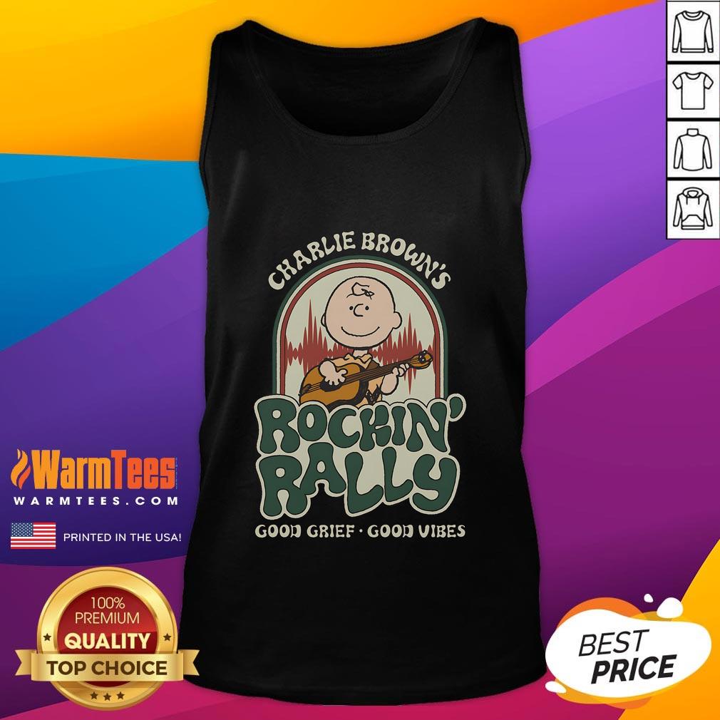 Cute Peanuts Charlie Brown's Rockin' Rally Good Grief Good Vibes T-Shirt - Image 4