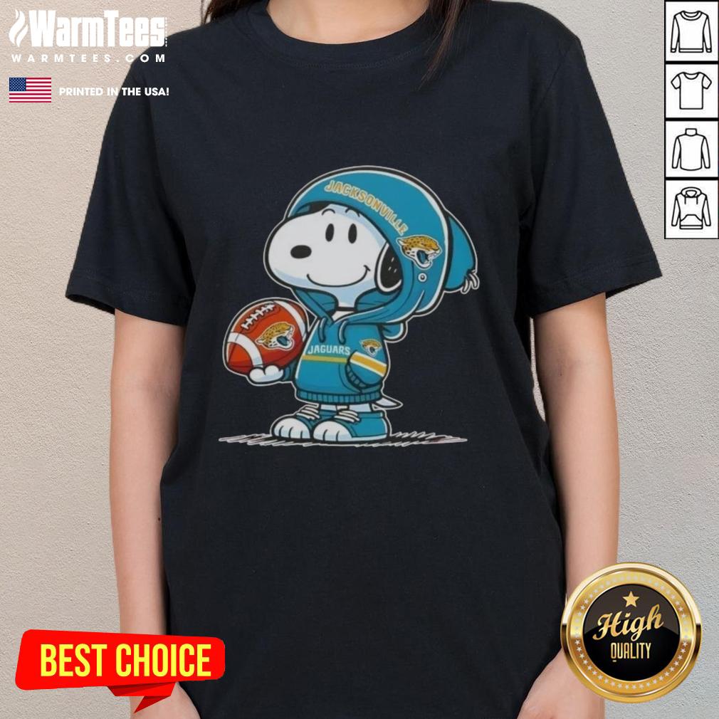 Cute Peanuts Snoopy Wearing Hoodie Jacksonville Jaguars And Smilling At Fans T-Shirt - Image 3