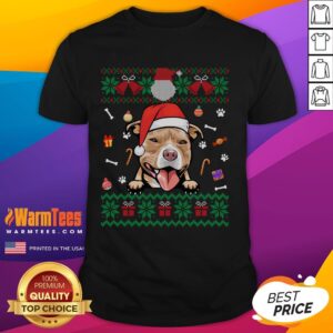 Cute Pitbull Dog Ugly Christmas Santa Hat Xmas T-Shirt