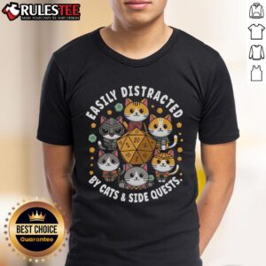 Cute RPG Gamer Cats Easily Distracted Side Quests Gaming Dice T-Shirt