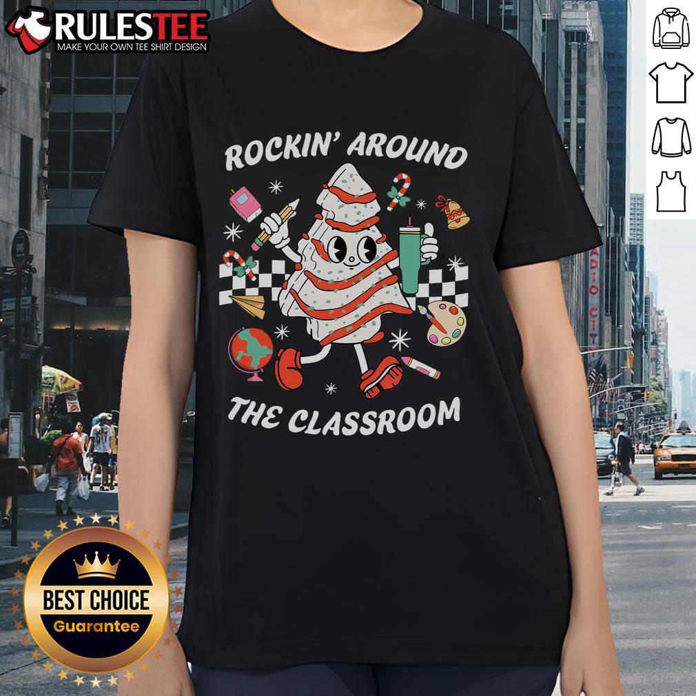 Cute Rockin Around The Classroom Teacher T-Shirt - Image 3