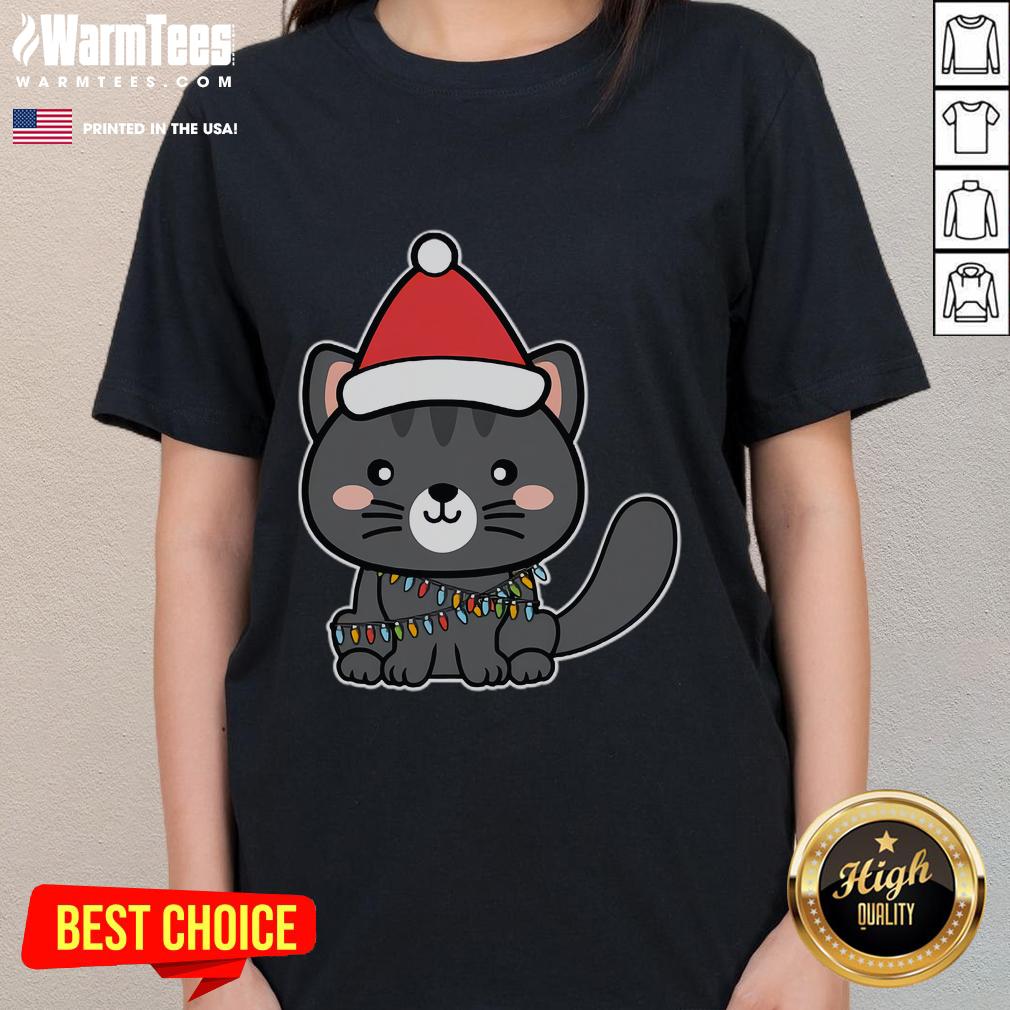 Cute Santa Cat Wearing Christmas Lights T-Shirt - Image 3