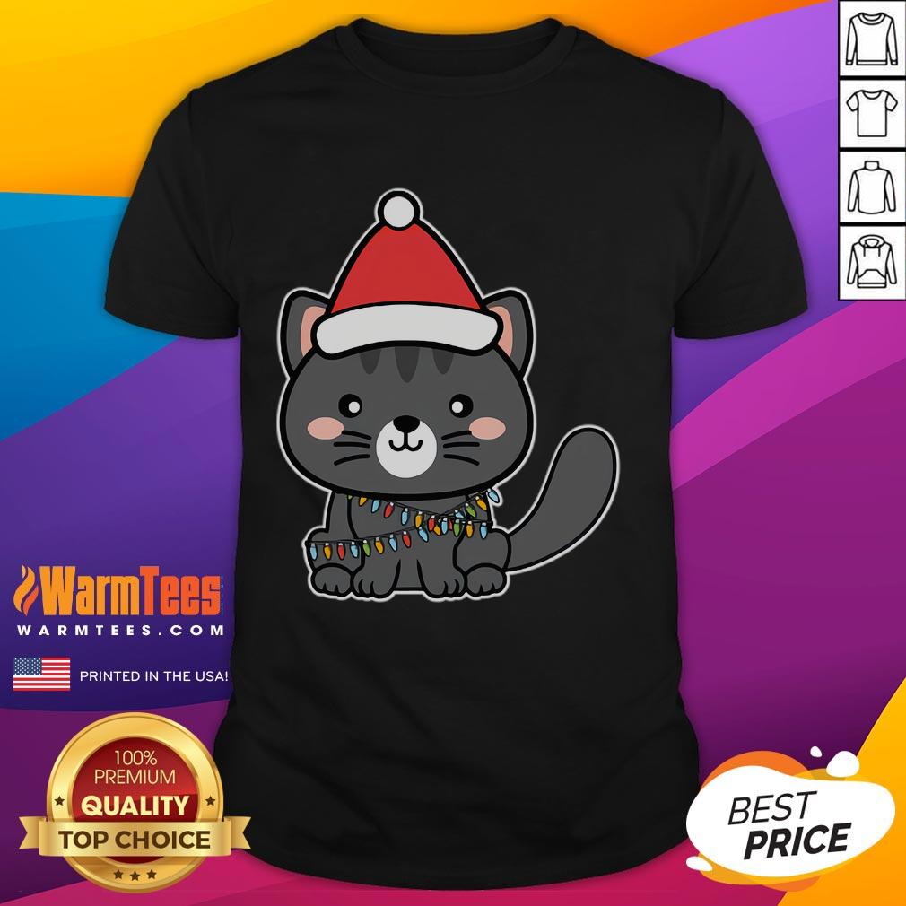 Cute Santa Cat Wearing Christmas Lights T-Shirt