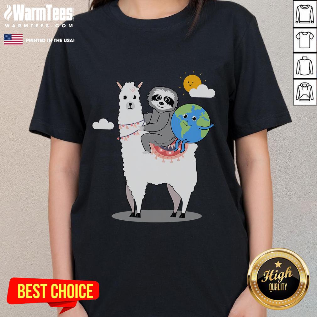 Cute Sloth Llama Earth-Day Planet T-Shirt - Image 3