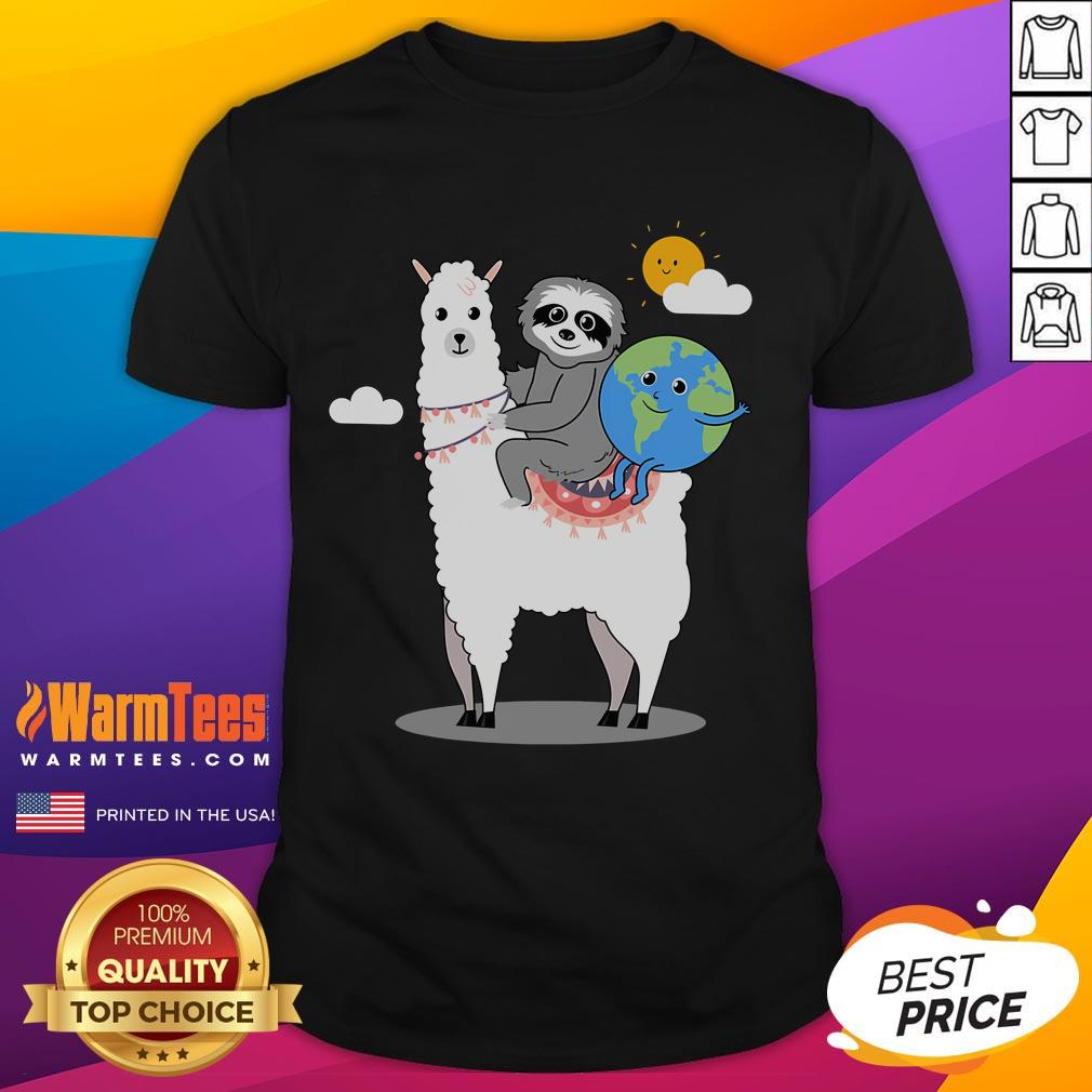 Cute Sloth Llama Earth-Day Planet T-Shirt