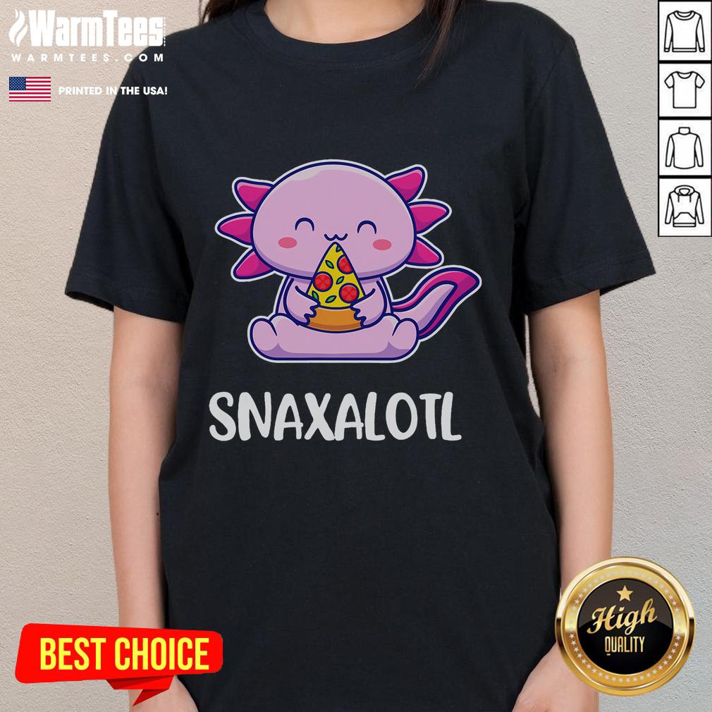 Cute Snaxalotl Axolotl Eating Pizza Snacks T-Shirt - Image 3