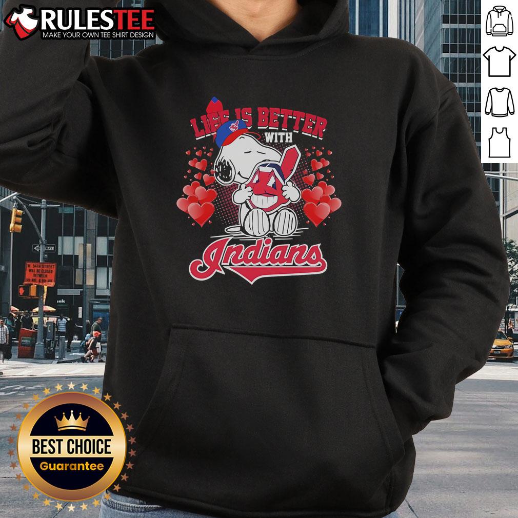 Cute Snoopy Cleveland Guardians Life Is Better With Indians Heart T-Shirt - Image 2