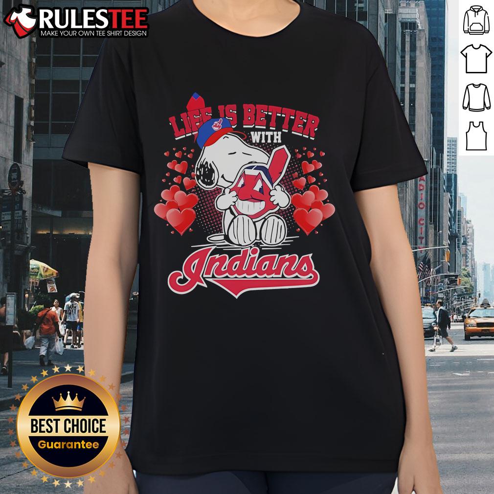 Cute Snoopy Cleveland Guardians Life Is Better With Indians Heart T-Shirt - Image 3