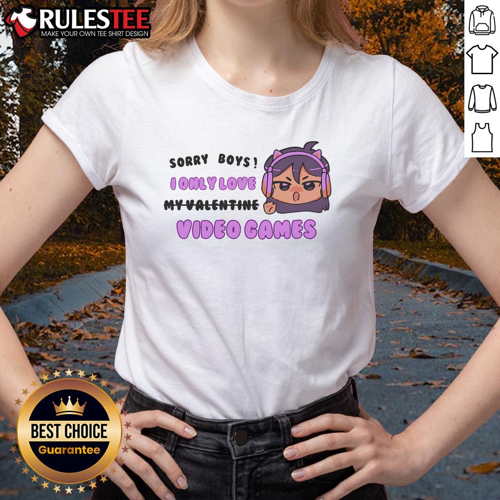 Cute Sorry Boys I Only Love Video Games Headphones Cat Ears T-Shirt - Image 3