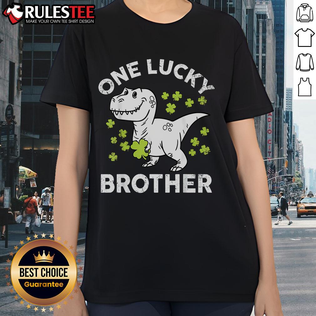 Cute St Patrick's Day One Lucky Brother Irish T-Rex Dinosaur T-Shirt - Image 3
