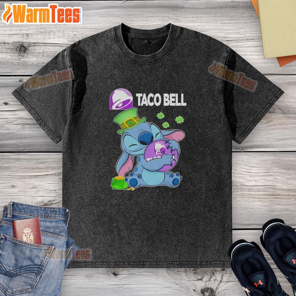 Cute Stitch Hug The Taco Bell Logo Happy Patrick's Day T-Shirt - Image 6
