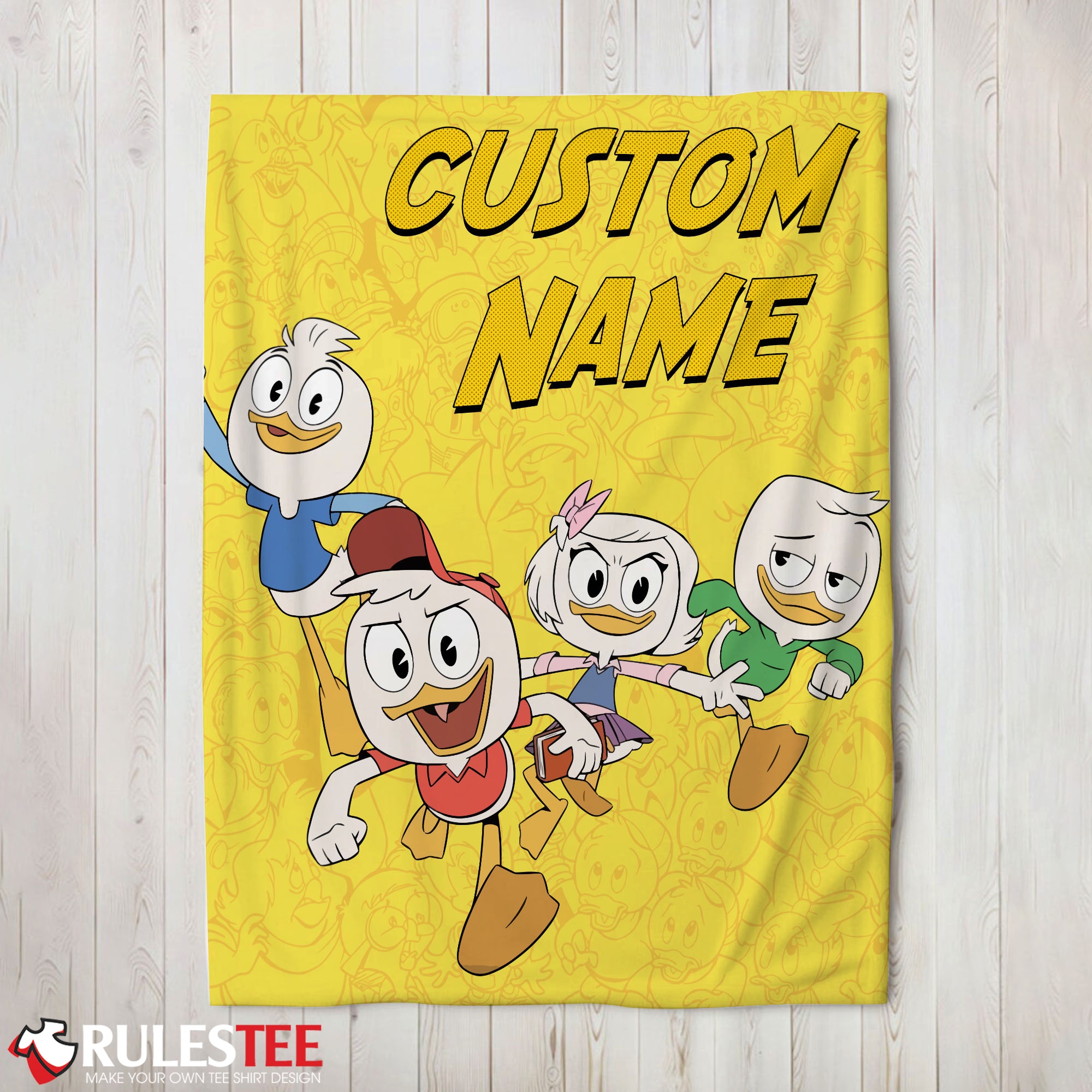 Disney Ducktales Huey Dewey Louie Webby Yellow Cartoon Collage Blanket Fleece Customized Blanket