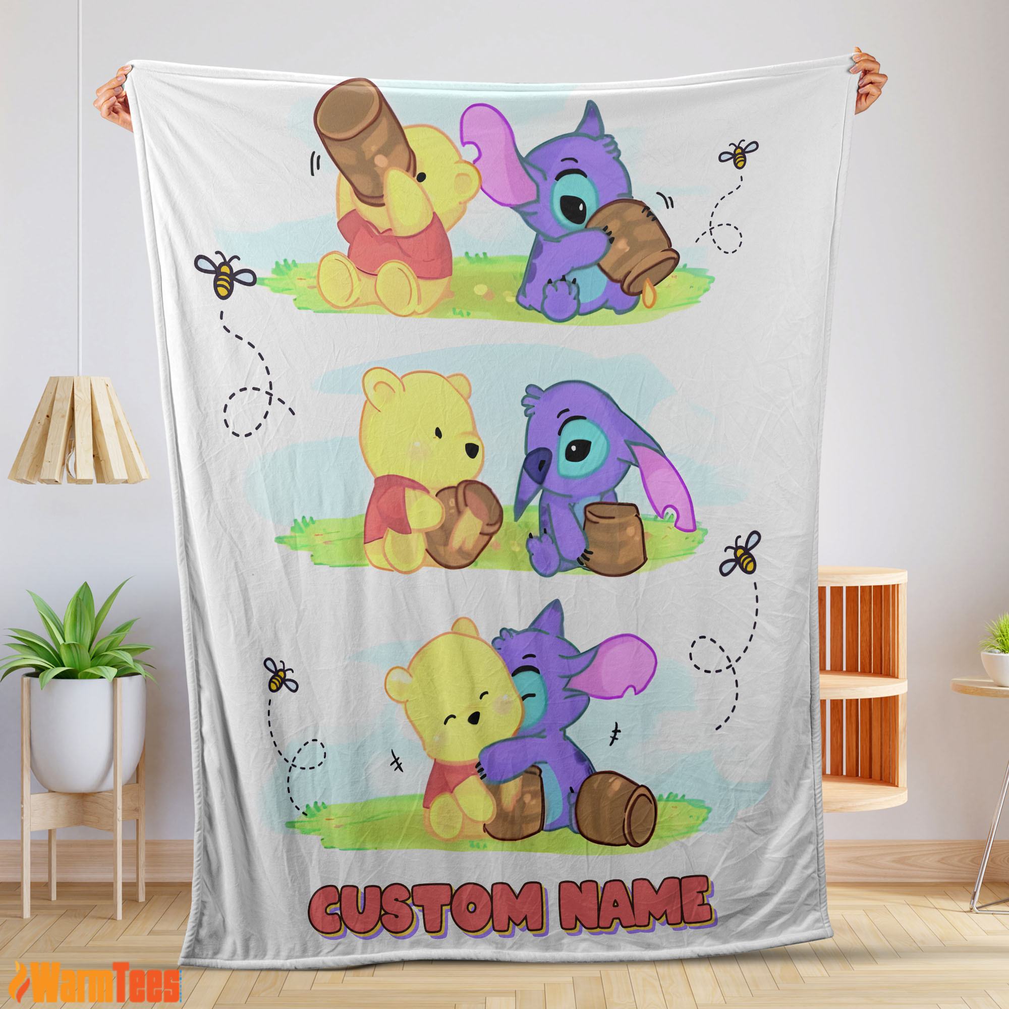 Disney Winnie The Pooh and Stitch Fleece Customize Blanket