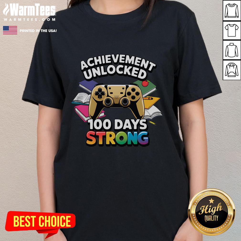Funny Achievement Unlocked 100 Days Strong Video Game T-Shirt - Image 3