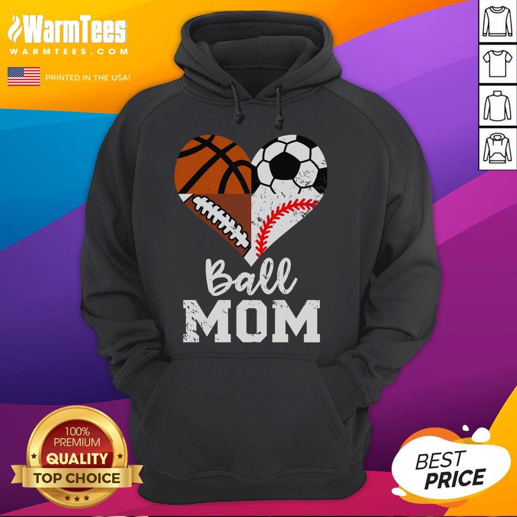 Funny Ball Mom Soccer Football Baseball Basketball Heart T-Shirt - Image 2