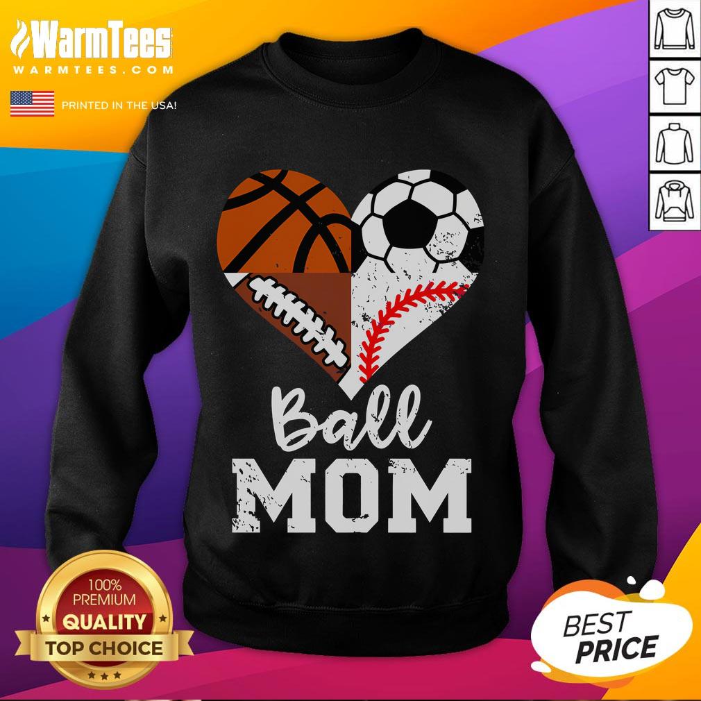 Funny Ball Mom Soccer Football Baseball Basketball Heart T-Shirt - Image 5