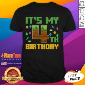 Funny Birthday Boy It's My 4th Birthday Video Game Pixel T-Shirt