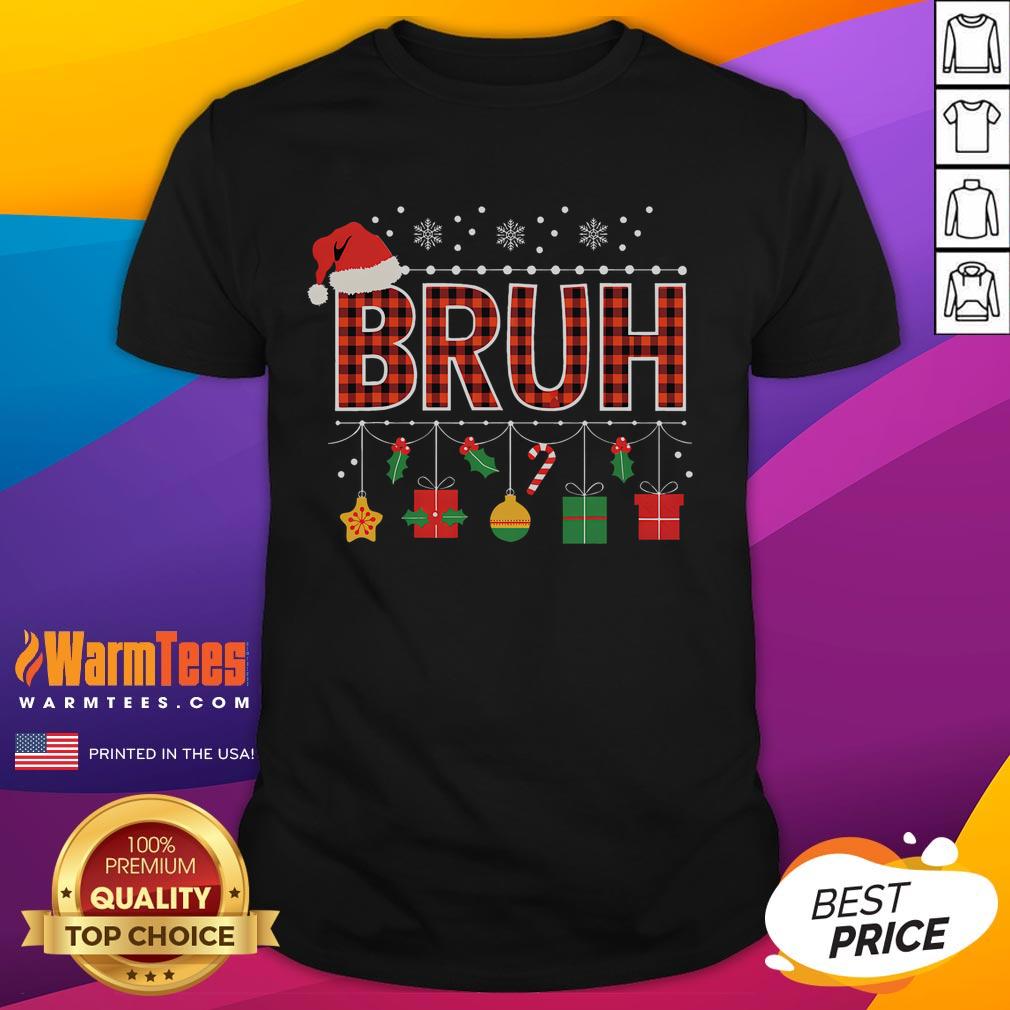 Funny Bruh Christmas Holly Red Plaid Xmas Pajamas T-Shirt