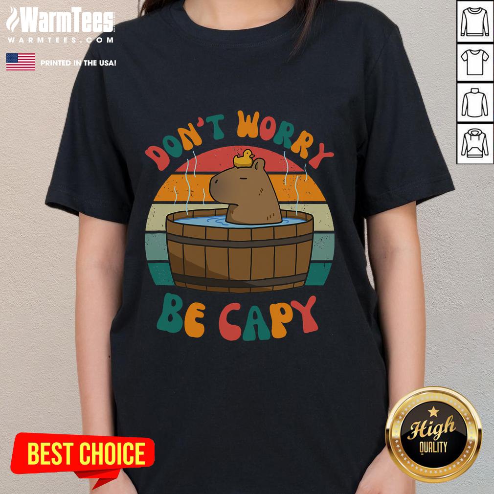 Funny Capybara Don't Worry Be Capy Retro Sunset T-Shirt - Image 3