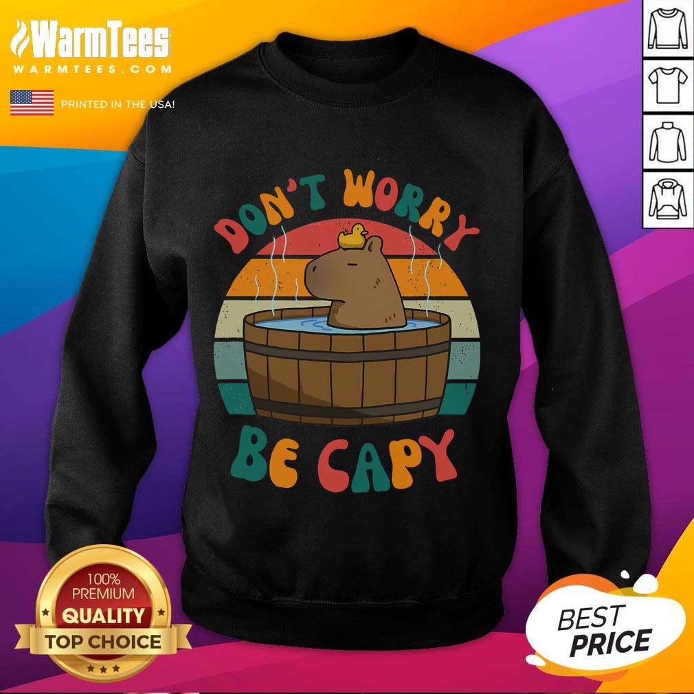 Funny Capybara Don't Worry Be Capy Retro Sunset T-Shirt - Image 5