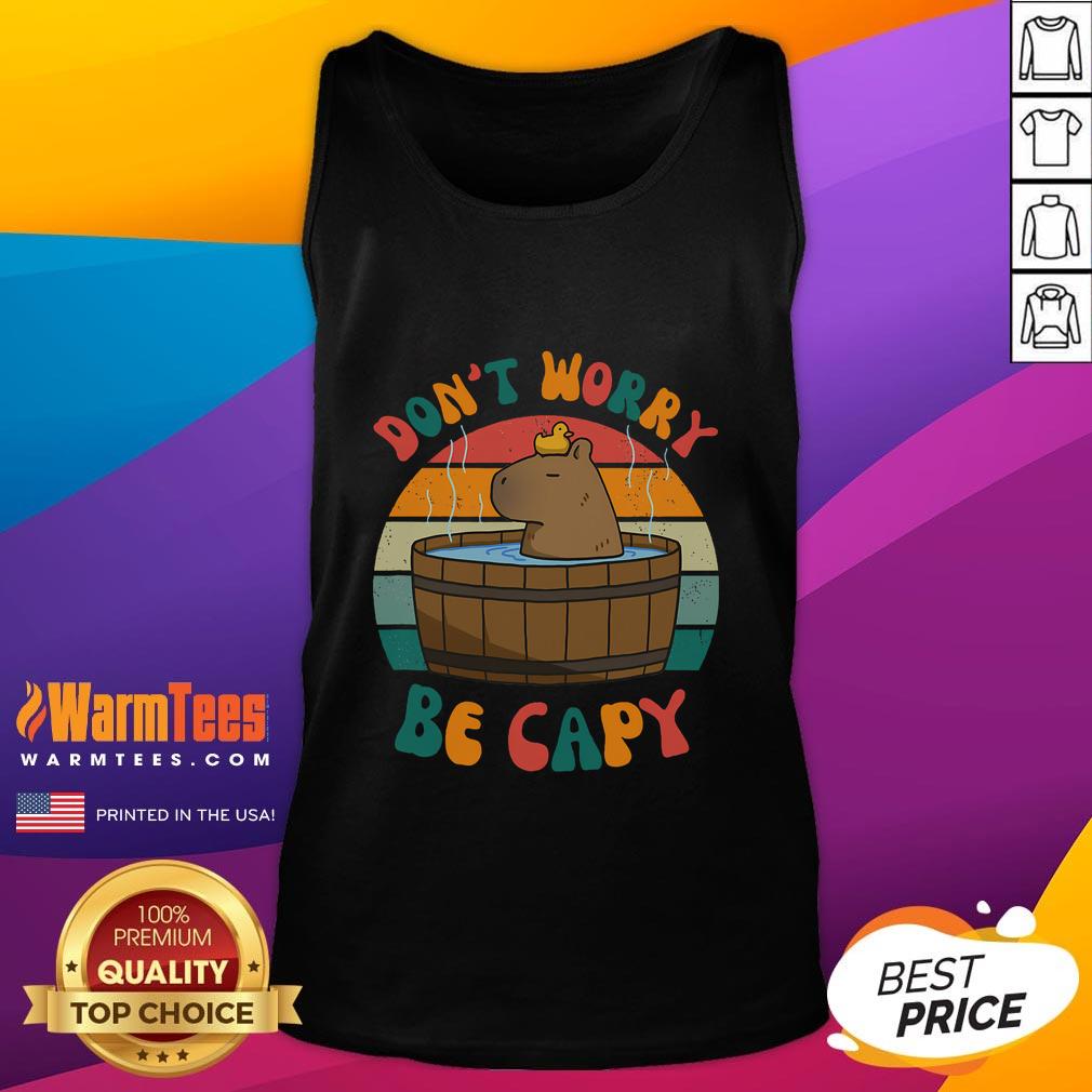 Funny Capybara Don't Worry Be Capy Retro Sunset T-Shirt - Image 4