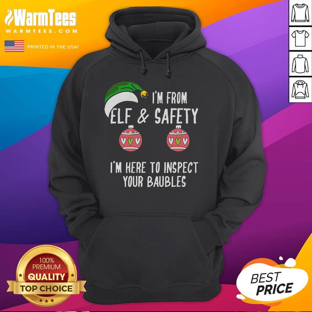Funny Christmas Elf And Safety Baubles Inspection T-Shirt - Image 2