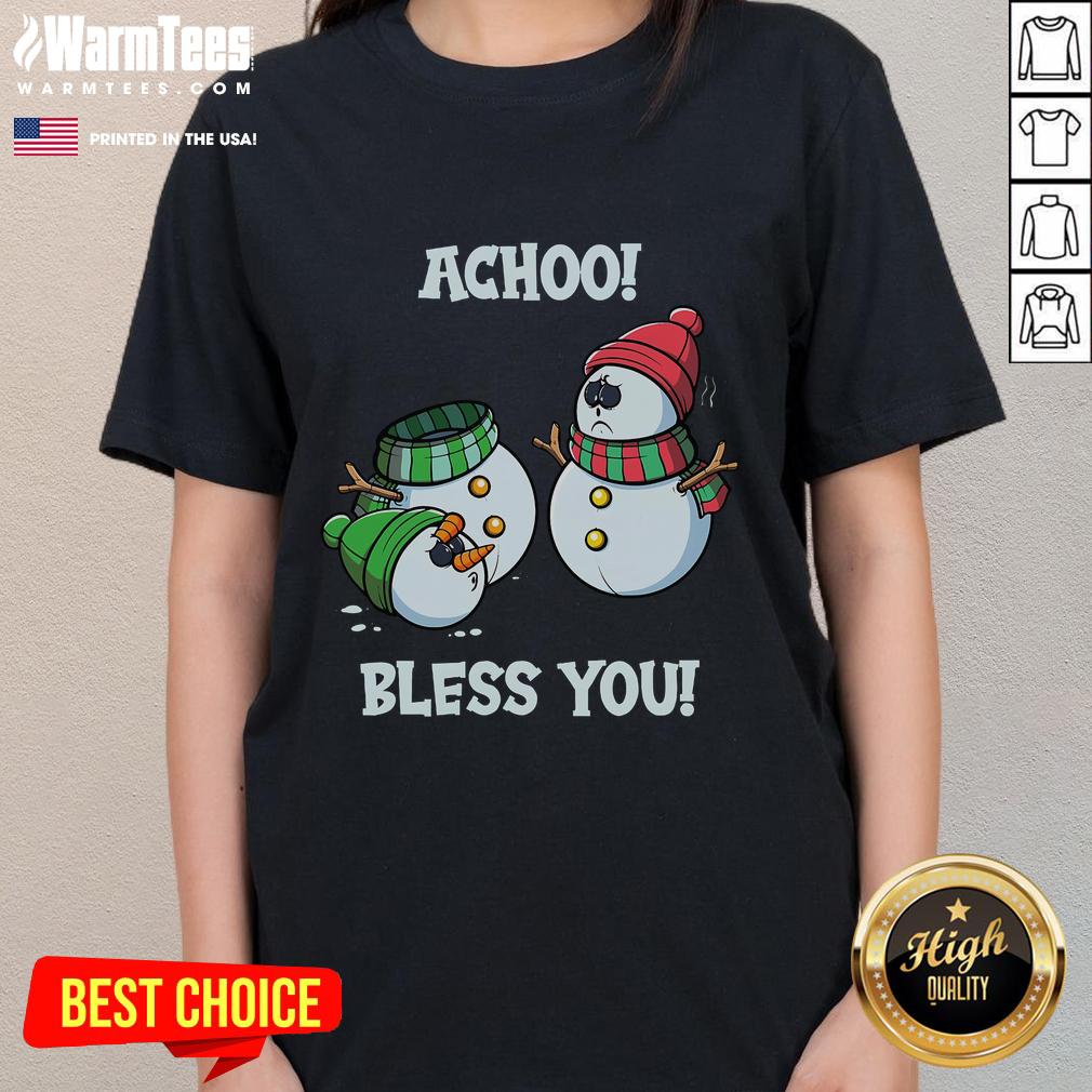 Funny Christmas Snowman Achoo Bless You T-Shirt - Image 3