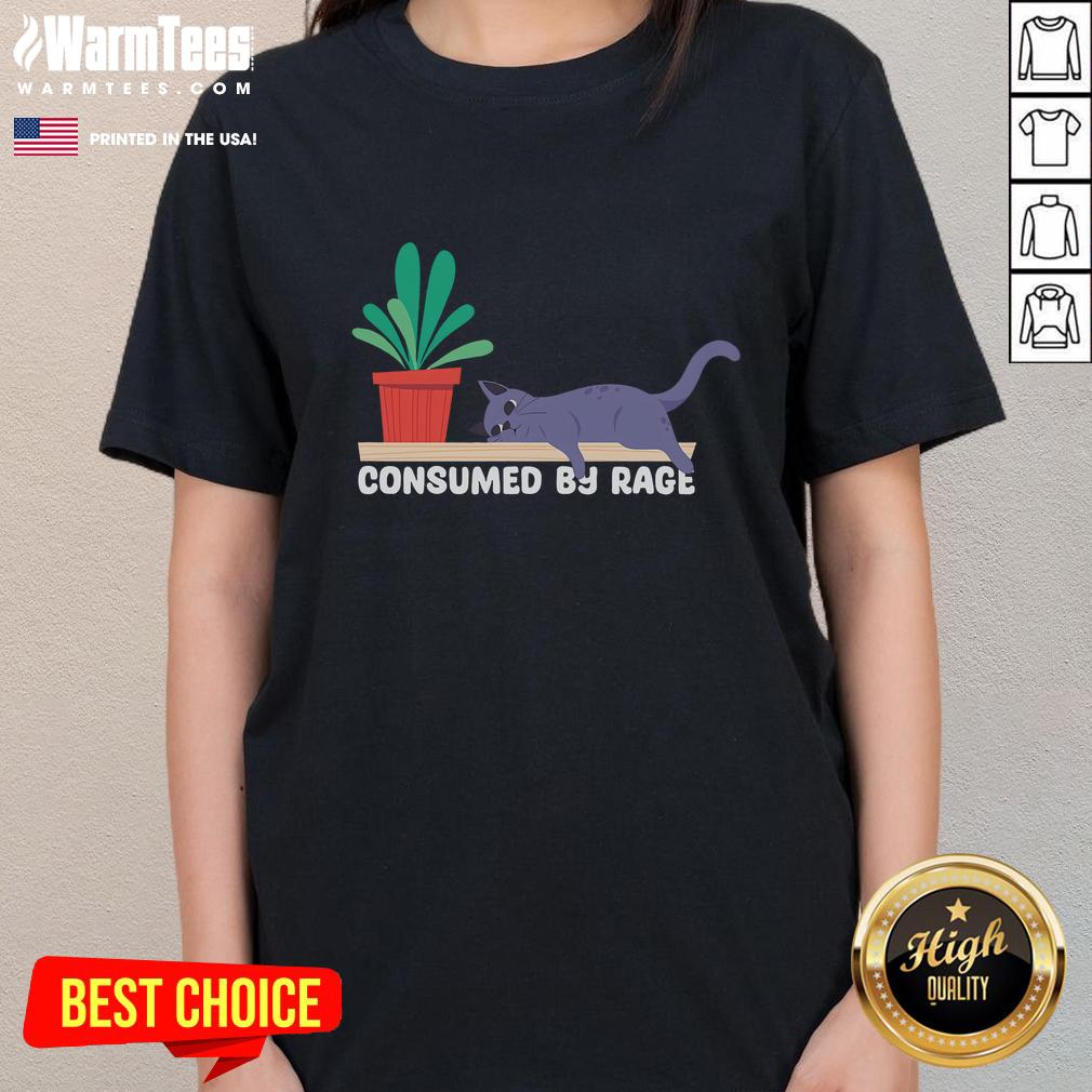 Funny Consumes By Rage Meme Tired Cat T-Shirt - Image 3